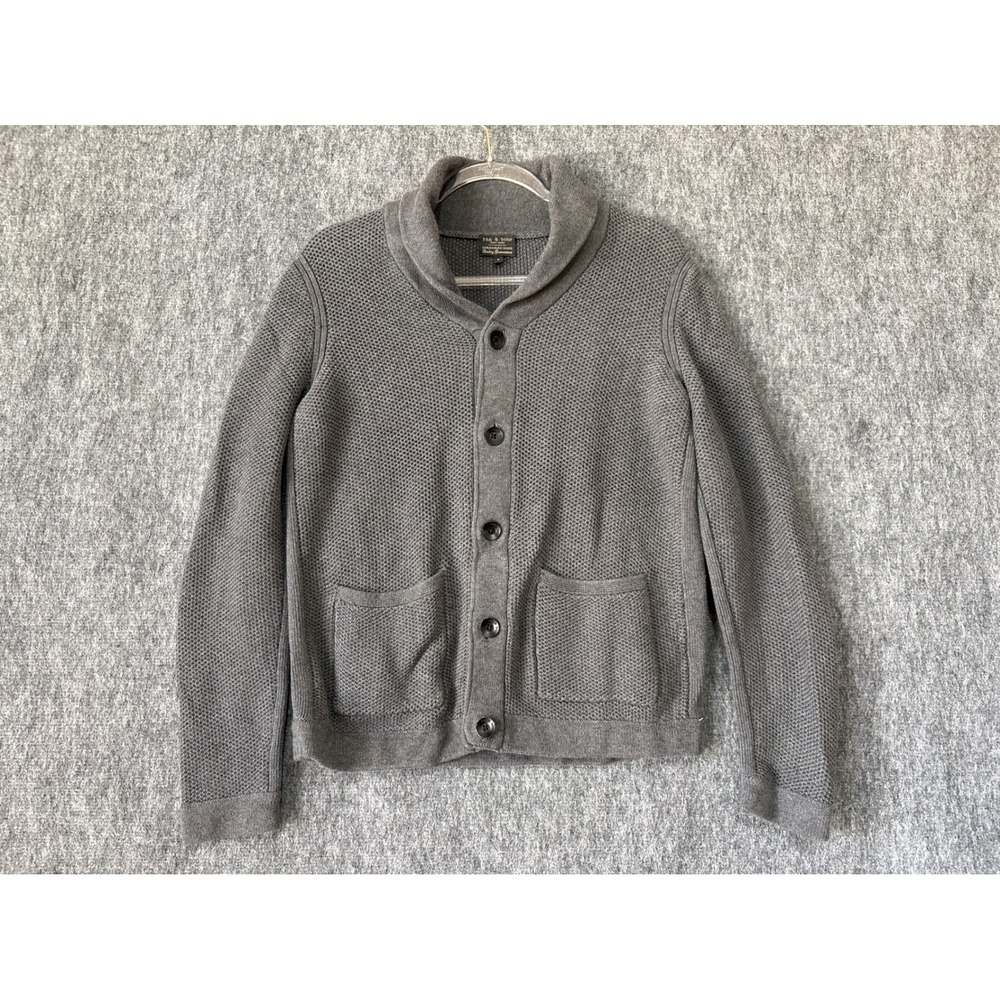 Rag & Bone Mens Grey Shawl Collar Cotton Cardigan Sweater Size S Standard Issue